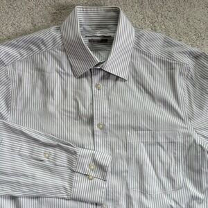 Joseph Abboud Dress Shirt Mens 15 34/35 Grey White Striped Slim Fit Non Iron Y2K